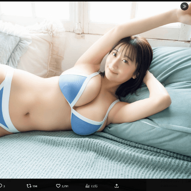 ヤングアニマル編集部のグラビア公式X（@YA_gravurePhoto）より＝photo：小池伸一郎、Styling：めろん、Hairmake：伊藤遥香