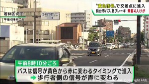 仙台市営バス急ブレーキ　４人けが　若林区の丁字路交差点