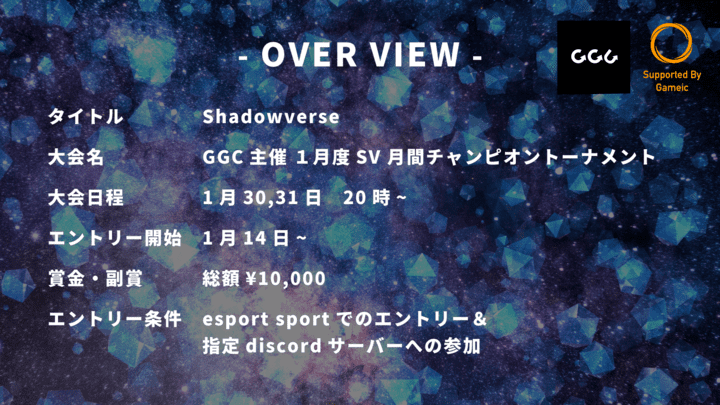 参加者募集 Ggc主催 1月度sv月間チャンピオントーナメント Gameクロス