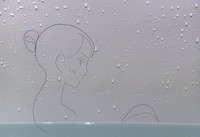 杉浦さんの髪の毛アート作品。入浴している女性 ※杉浦由梨さん提供