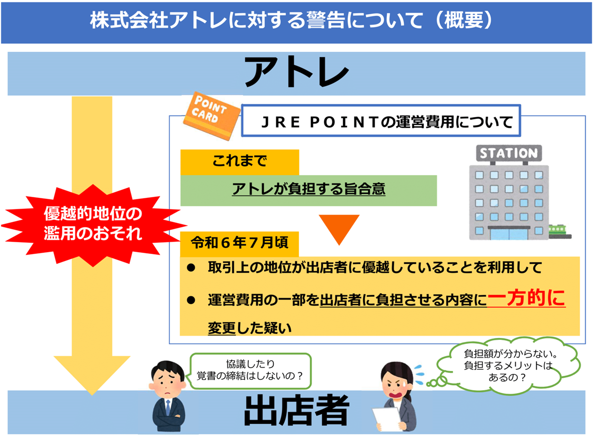 アトレに独占禁止法違反の疑いで警告　公取委、テナント契約変更めぐり