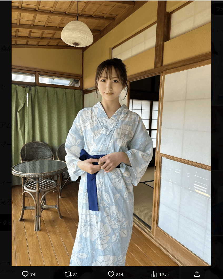 「FLASH」（26年4月28日発売号）に登場した安藤笑のオフショット　本人のX（@emichii087）より