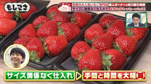 イチゴのサイズ関係なく仕入れ、農家の負担を減らす工夫をしている©テレビ大阪