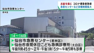 コロナ感染者が急増　お盆期間は急患センターなどの診療時間を拡大　仙台市