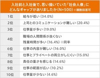 ギャップは「給与が低い」「上司とのコミュニケーションが難しい」等が上位に（提供画像）