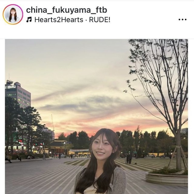 福山千奈アナウンサーのインスタグラム＠china_fukuyama_ftbより