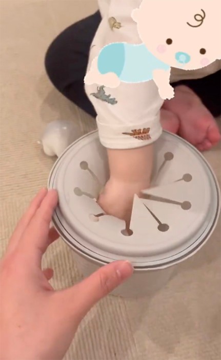 百均商品２点で、ずーっと遊ぶおもちゃができました（動画よりキャプチャ／提供：うちょさん）