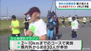 ひとめぼれマラソン　４年ぶり開催　稲刈りを終えた田園地帯駆け抜ける　