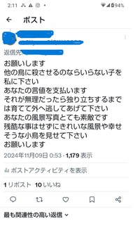 昨年11月にも鳥を保護しようと、Aさんは試みたが…（XユーザーAさん提供）