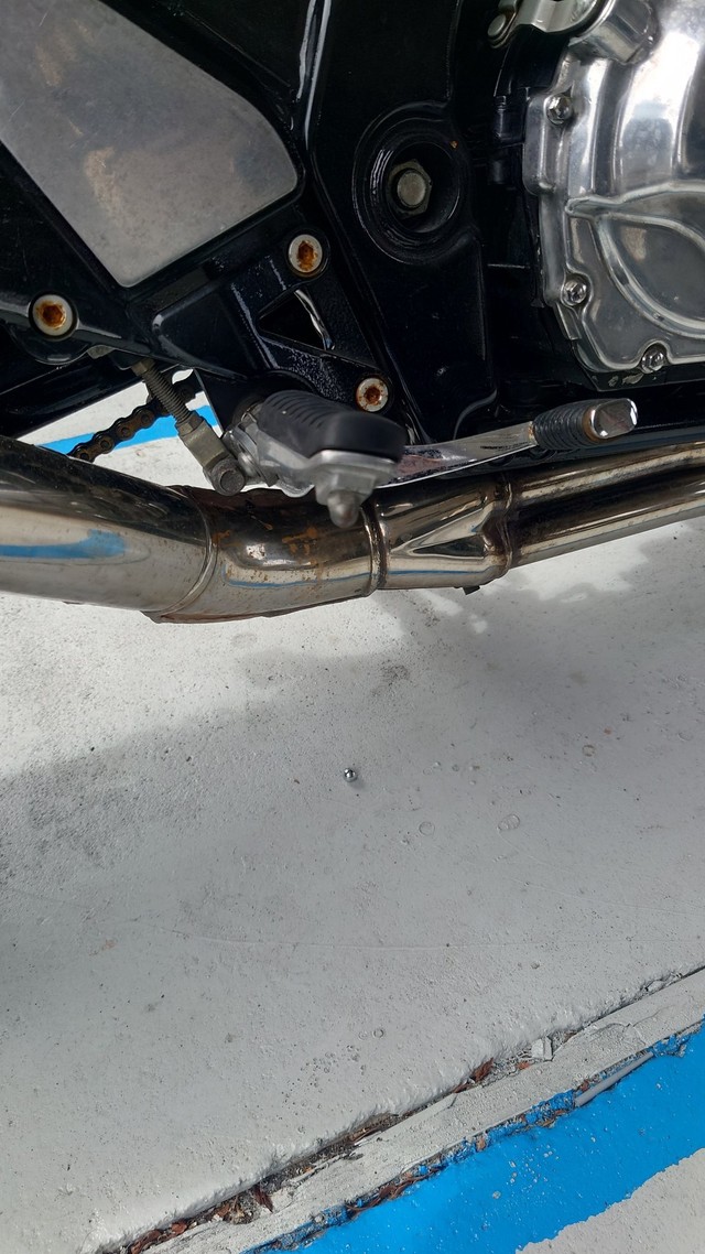 久しぶりに駐輪場にきたら、バイクの下にパチンコ玉があったという（マツバさん提供）