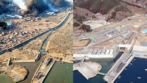 Aerial shots from 2011, today show changes to 3/11 devastated