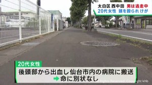 帰宅途中の女性が男に殴られけが　男は逃走中　仙台・太白区