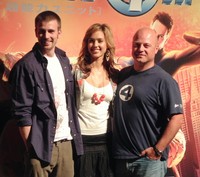 「ファンタスティック・フォー　超能力ユニット」のプロモーションで来日した（左から）クリス・エバンス、ジェシカ・アルバ、マイケル・チクリス＝2005年9月5日撮影