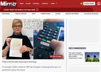 発見された少女の手紙＝英「デイリー・ミラー」紙のウェブサイトより