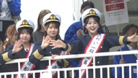 左から、一日船長を務めたSTU48の藤田愛結さん（香川出身・研究生）・兵頭葵さん・福田朱里さん（香川出身）