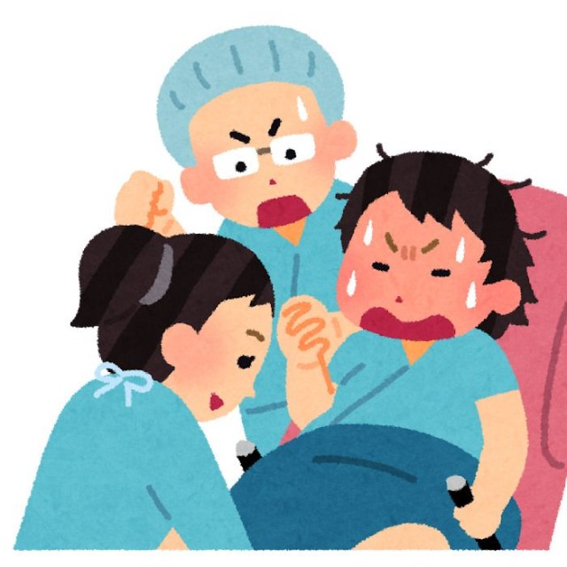 出産時に分娩台の手すりがすごいことになっていて…（いらすとや）