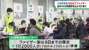 宮城県の大規模接種センター　８日までファイザー製ワクチン　５日以降予約に空き　