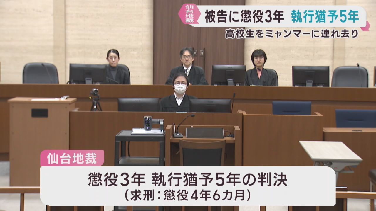 ミャンマーの特殊詐欺拠点に男子高校生を連れ去った男　執行猶予付き有罪判決　仙台地裁