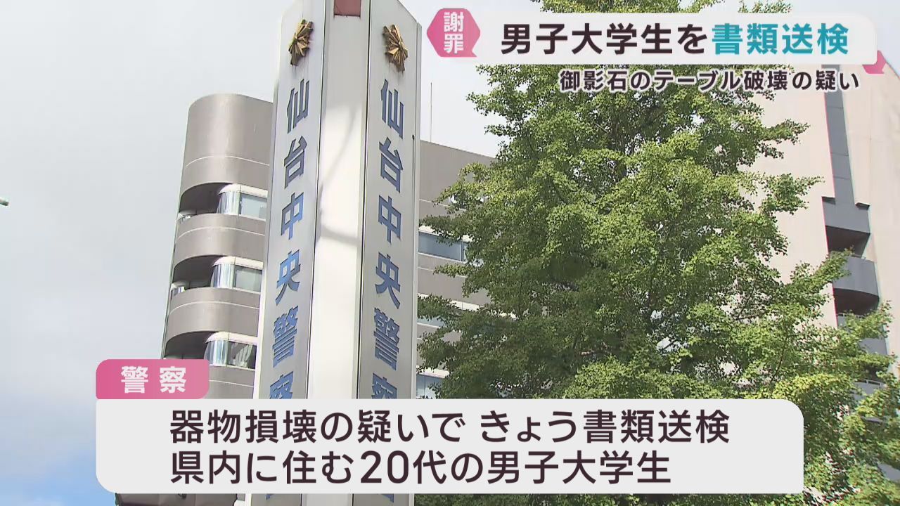 商店街の御影石テーブルを壊した疑い　大学生を書類送検
