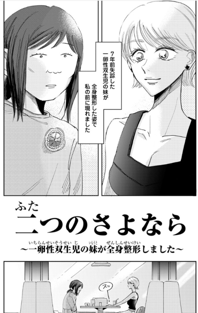 【漫画】『二つのさよなら～一卵性双生児の妹が全身整形しました～』1（餅田ぷりさん提供）