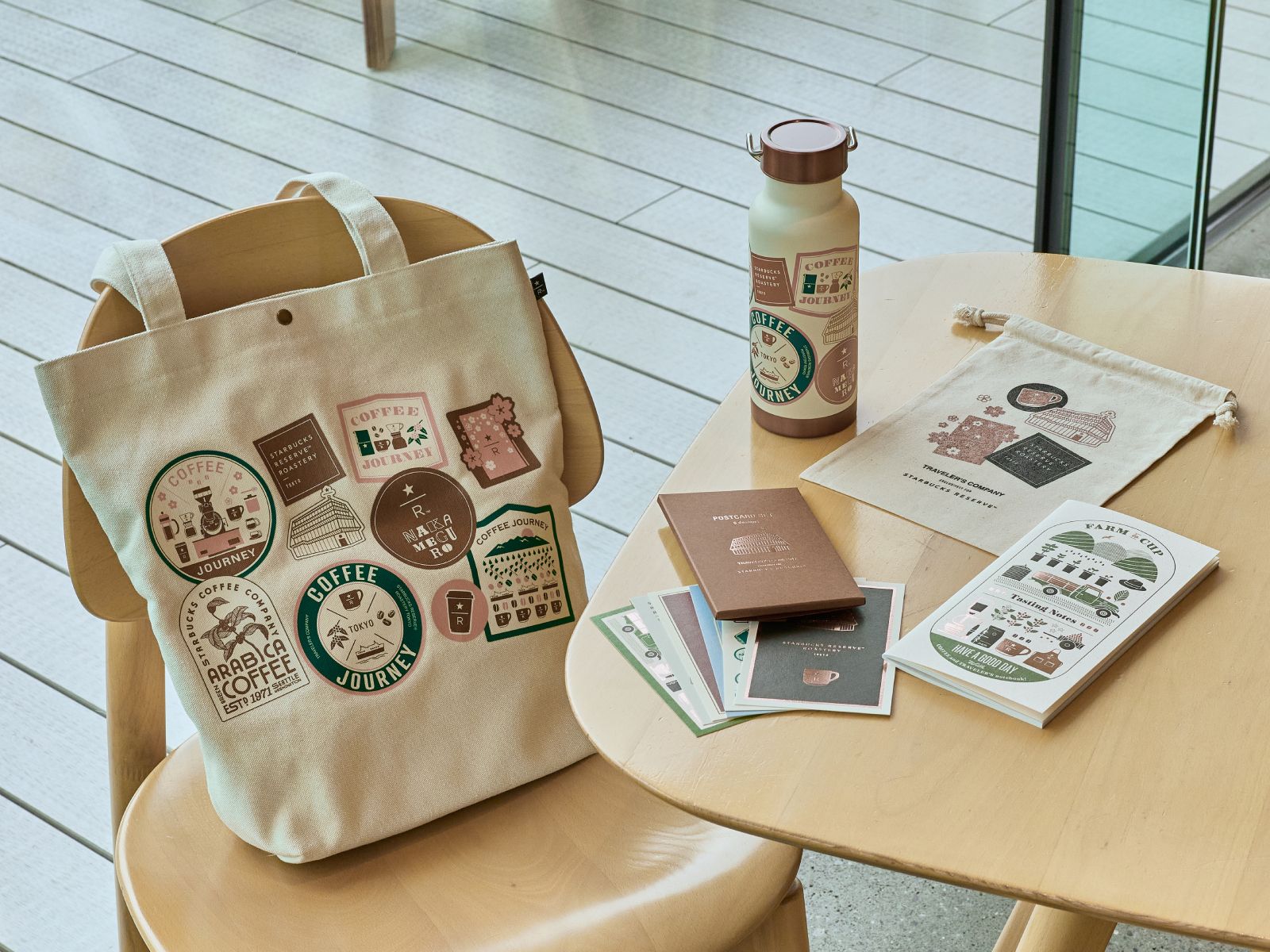 スターバックスリザーブロースタリートラベラーズボトル＆トートバッグ2点セット スタバ新作】ステッカー風デザインが可愛すぎ！ ロースタリー 東京
