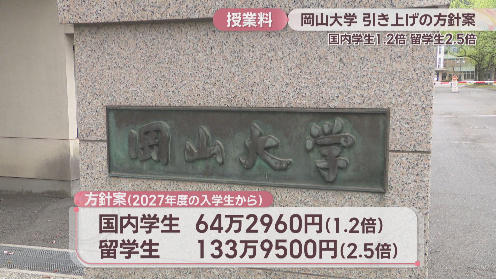 岡山大学 授業料引き上げの方針案 国内学生1.2倍、留学生2.5倍 留学生