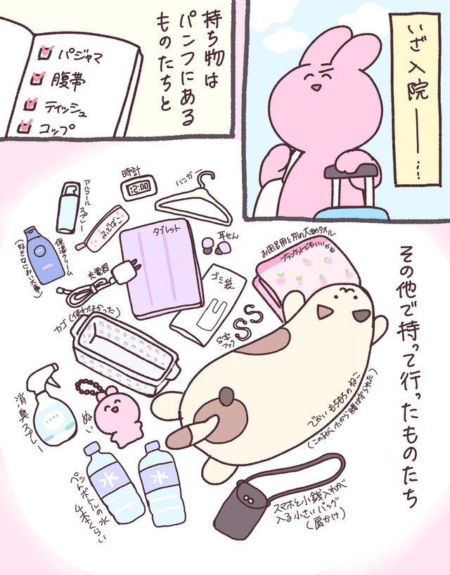 入院の際の持ち物（兎星しずかさんの提供）