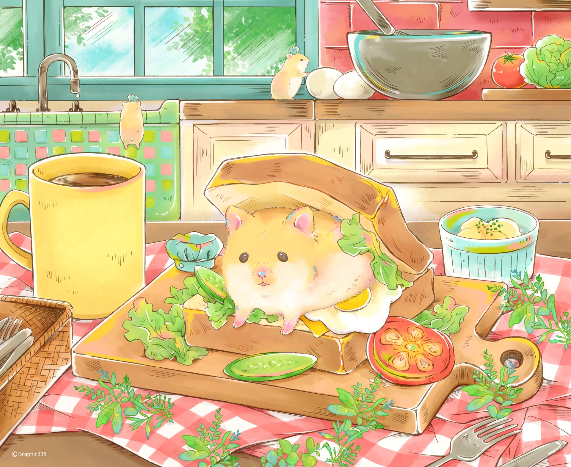 食いしんぼうなハムスターがパンにダイブ！「ハムのサンドイッチ屋さん