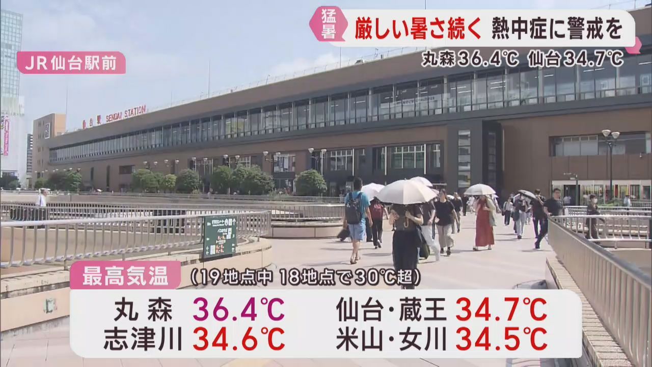 宮城県で厳しい暑さ続く　丸森は３日連続で猛暑日　白石・材木岩で涼を求める