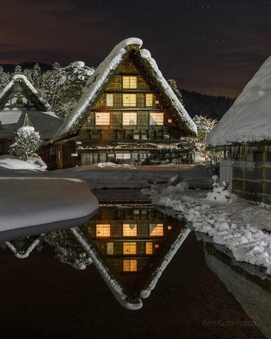 秦森康屯　雪の白川郷 市原悦子さんの声が聞こえてきそう」まんが日本昔ばなしの世界