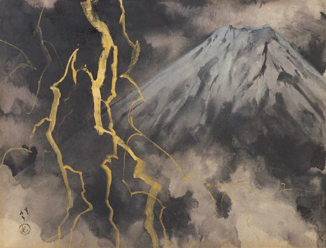 オレンジと黒の水墨画 山 水墨画 黄山大滝図 絵画 プールジャンキージュン 通販 17759005