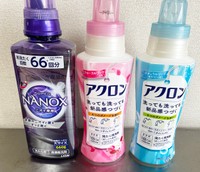 匂いを全方位から消臭、防臭するという洗剤「トップスーパーNANOXニオイ専用」（左）と新品感が続くオシャレ着用洗剤「アクロン」（ともにライオン）