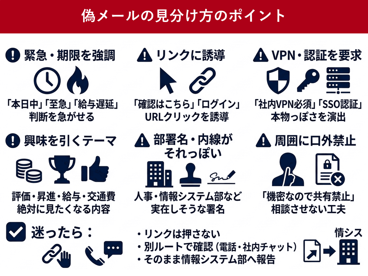 人事評価」「給与改定」「通勤交通費の精算ルール変更」の偽メールが 