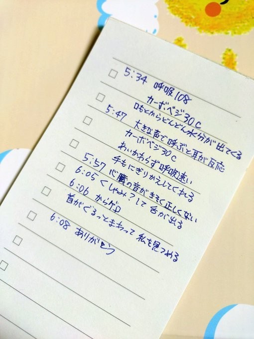 亡くなった当日に記録していたメモ