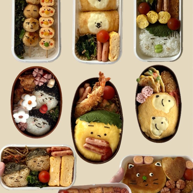 ご飯やおかずに顔を描いた夫のお弁当／咲（@Sakichan1230）さん提供