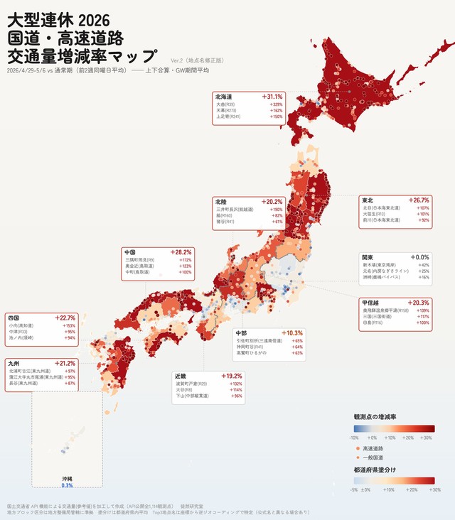 GW中の人の移動を可視化すると…（徒然研究室さん提供）