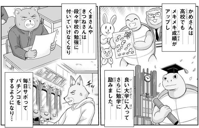 最初はかめをバカにしていたくまやきつね達であったが…（C）山本アリフレッド／COMICメテオ