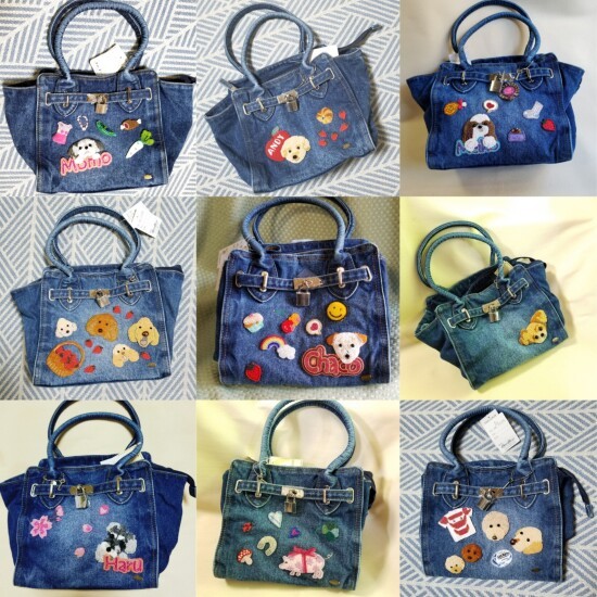 三木さんのビーズチャームが付いたお散歩バッグ。愛犬の写真からそっくりに作ってくれる神業ビーズ作品