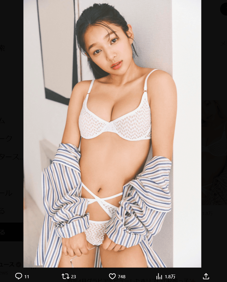 「FLASH」（26年1月20日発売号）に登場した虹咲カリナのオフショット　本人のＸ（@nizisaki_karina）より＝26年1月21日投稿