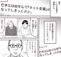 作者が書いた記事は共感を得た一方で、家族から父は『ネット右翼』とは違うのではないかと指摘を受ける　『ネット右翼になった父』（漫画：とあるアラ子／原作：鈴木大介）／KADOKAWA　より
