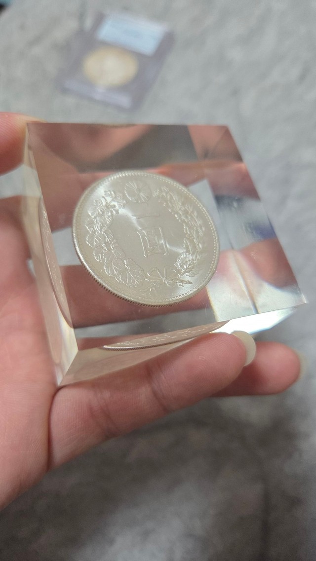 アクリルの中に封じ込められた円銀／投稿主さん提供