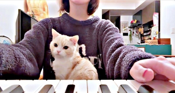 演奏が始まると、振り返ったうにくん（画像提供：こぴさん）