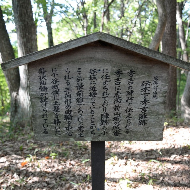 虎御前山城跡。秀吉陣跡は珍しい三角形の曲輪