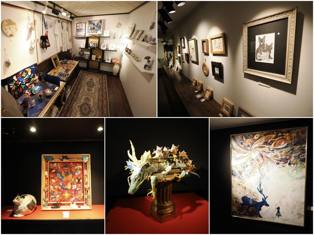 猫猫寺で開催中のキムラさんの個展「音楽と猫」（５月２１日〜６月２３日、火曜休）の作品（一部）