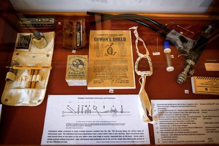 Smallpox vaccination instruments and techniques on display at Dr. Edward Jenner's House, Museum and Garden in Berkeley, England, March 9, 2021. The site where Jenner first inoculated people against smallpox has struggled in the coronavirus lockdowns, one of hundreds of museums in Britain teetering amid the closures. (Mary Turner/The New York Times)