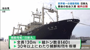 世界唯一の捕鯨母船「日新丸」役目を終える前に船内を公開　仙台港