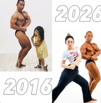 10年前と同じサイドチェスト。変わったのは、父の筋肉と、娘のポーズの堂々っぷり（画像提供：赤澤範昭さん）