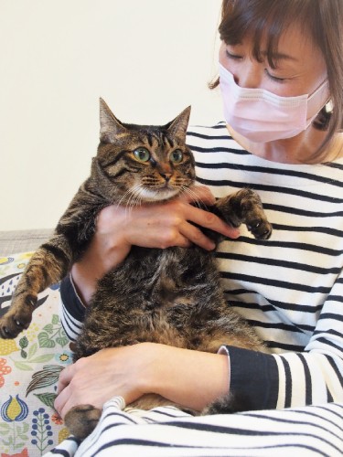 良子さんに抱っこされるレオ