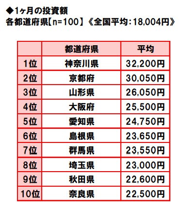 1カ月の投資額（提供画像）