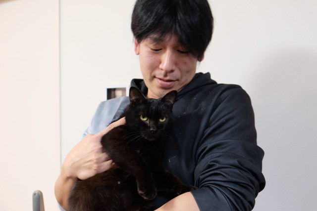 人間が大好きで、いつも訪問客を出迎えてくれる。ししまるくんは猫エイズのキャリア